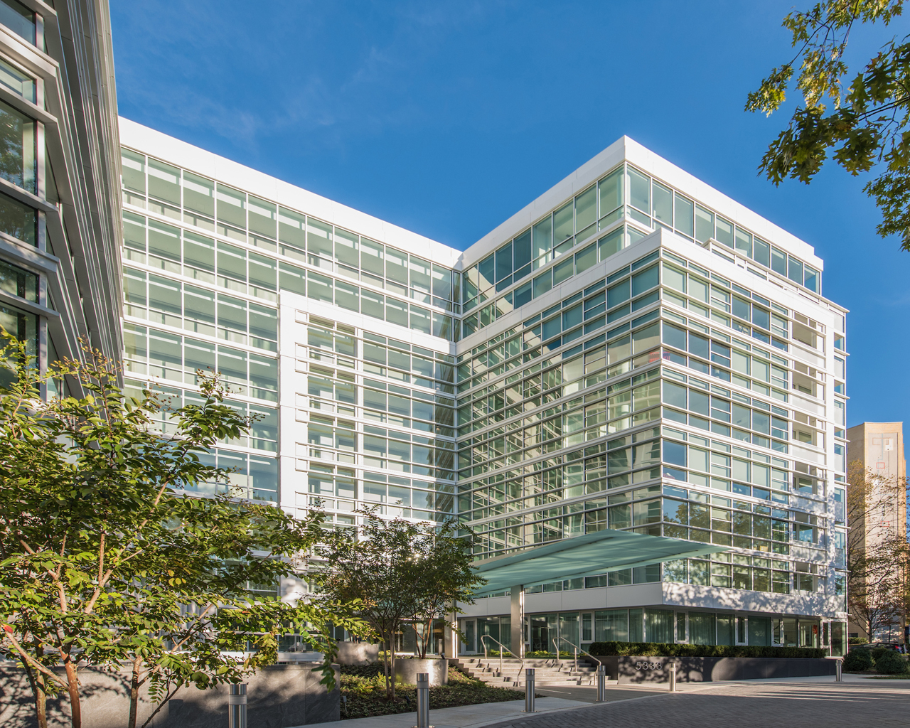 Impressive glass building seen from distance