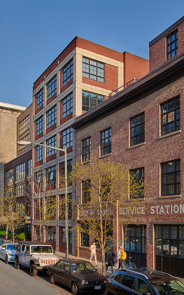 Classic Brick building on busy city street