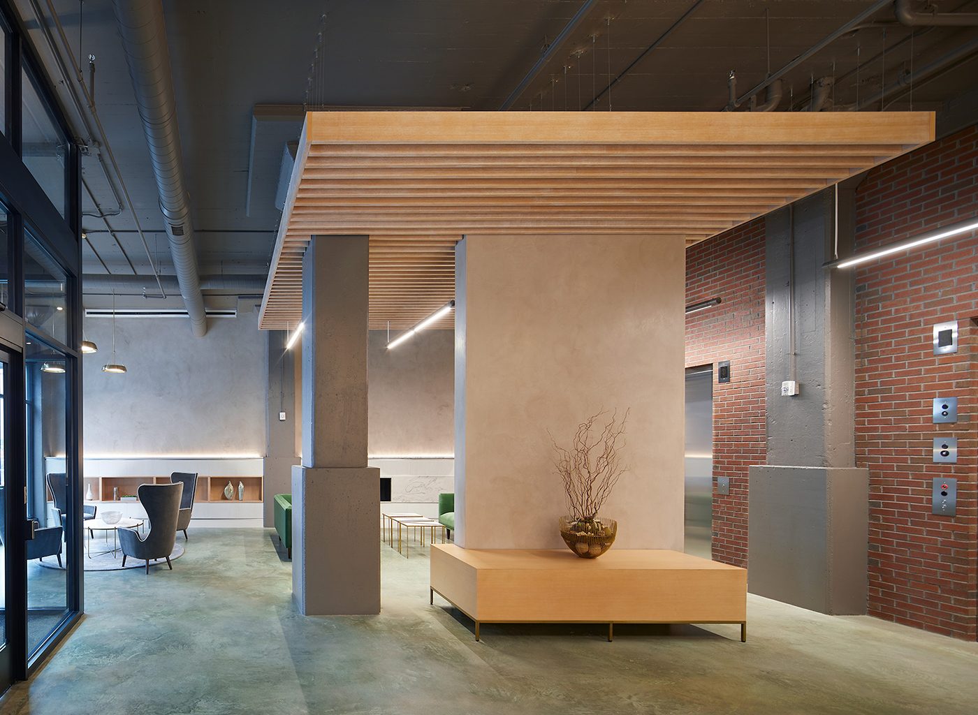 Interior of apartment building with modern accents