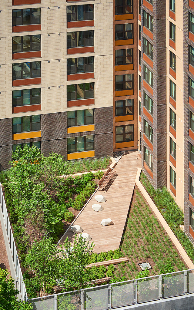 Courtyard garden of large apartment complex