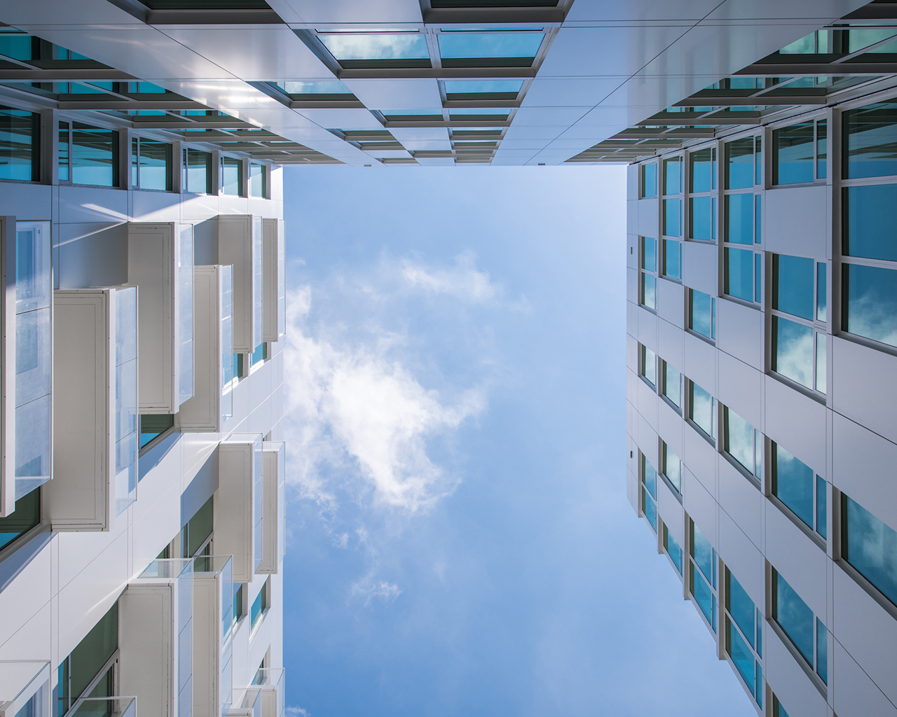 Looking up through the center of 5333 Connecticut to see the sky