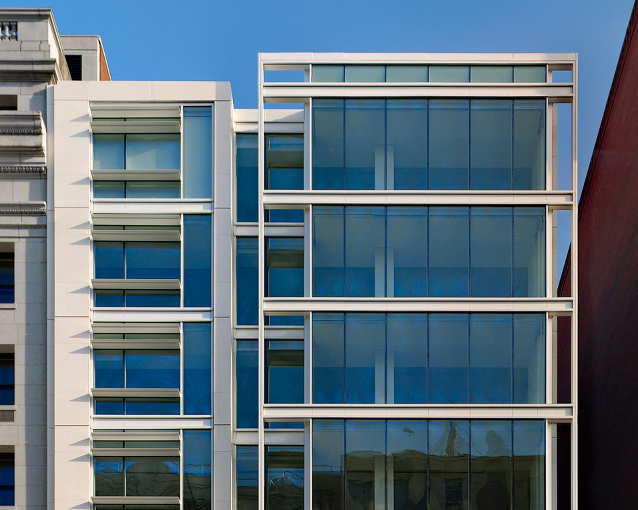 Glass exterior of building with wide windows