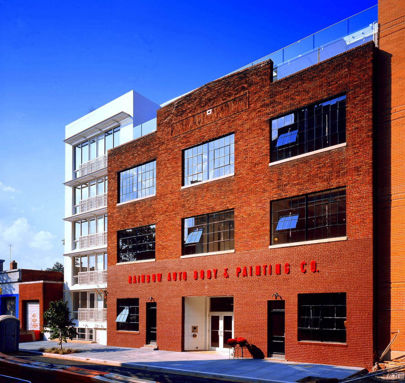 Rainbow Lofts Brick exterior in sunlight