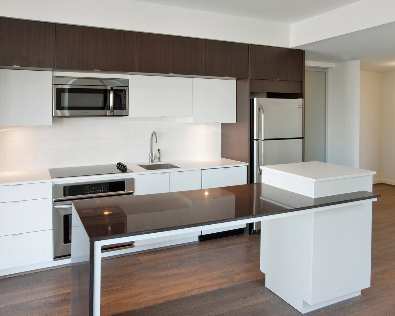 Brightly lit kitchen interior