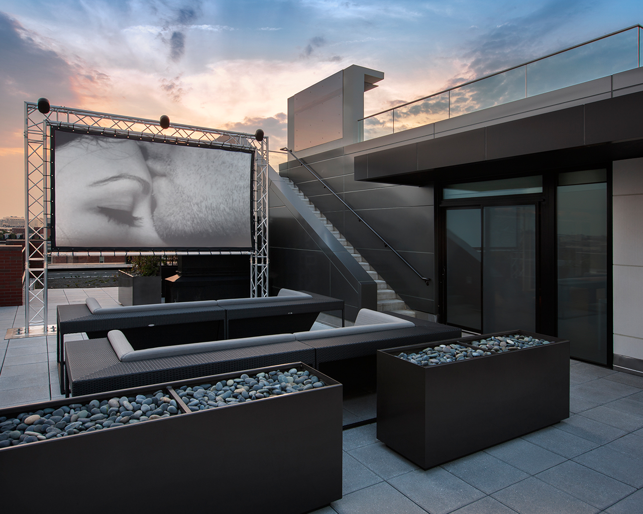 Sunset with outdoor movie screening