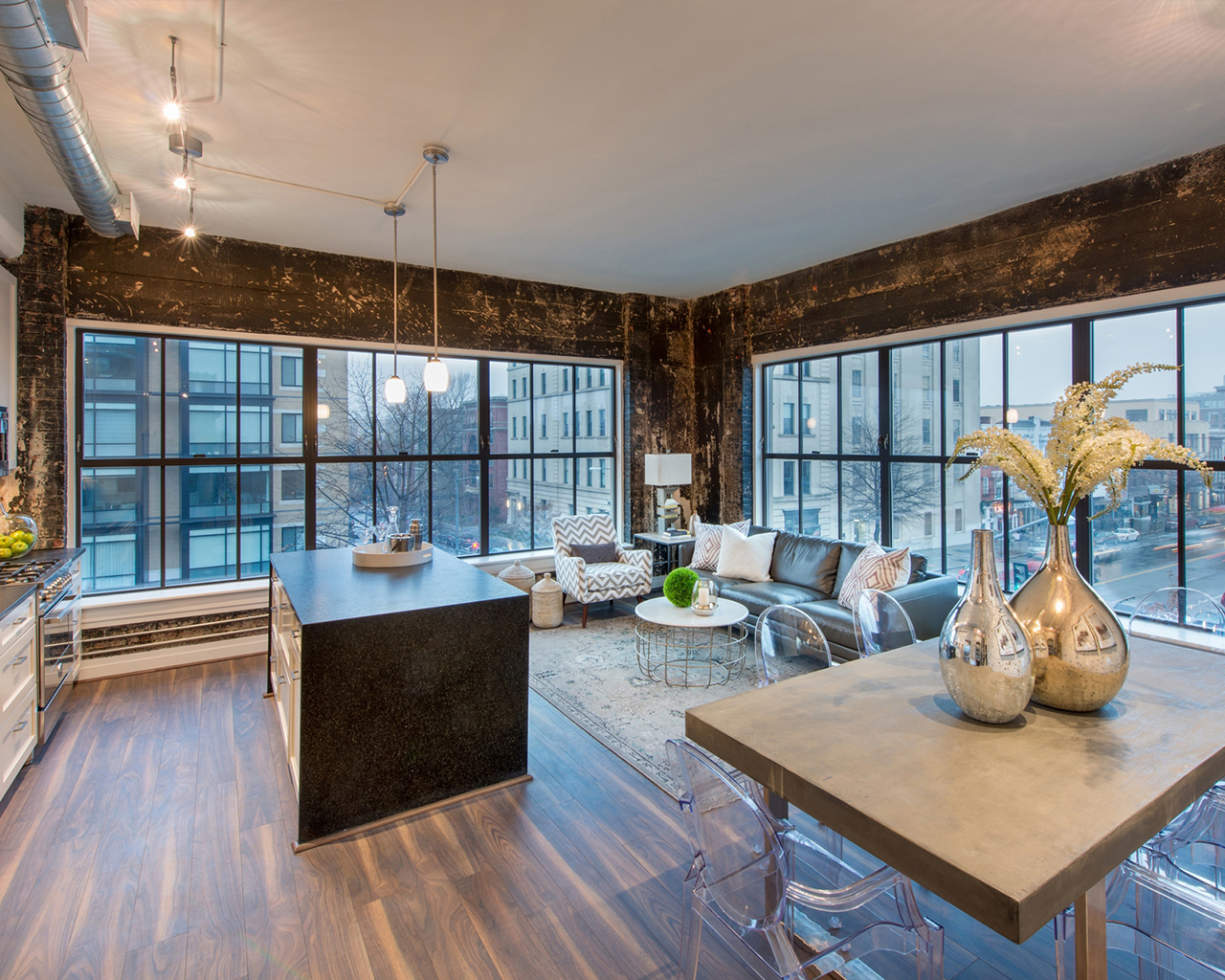Brightly lit interior of living room
