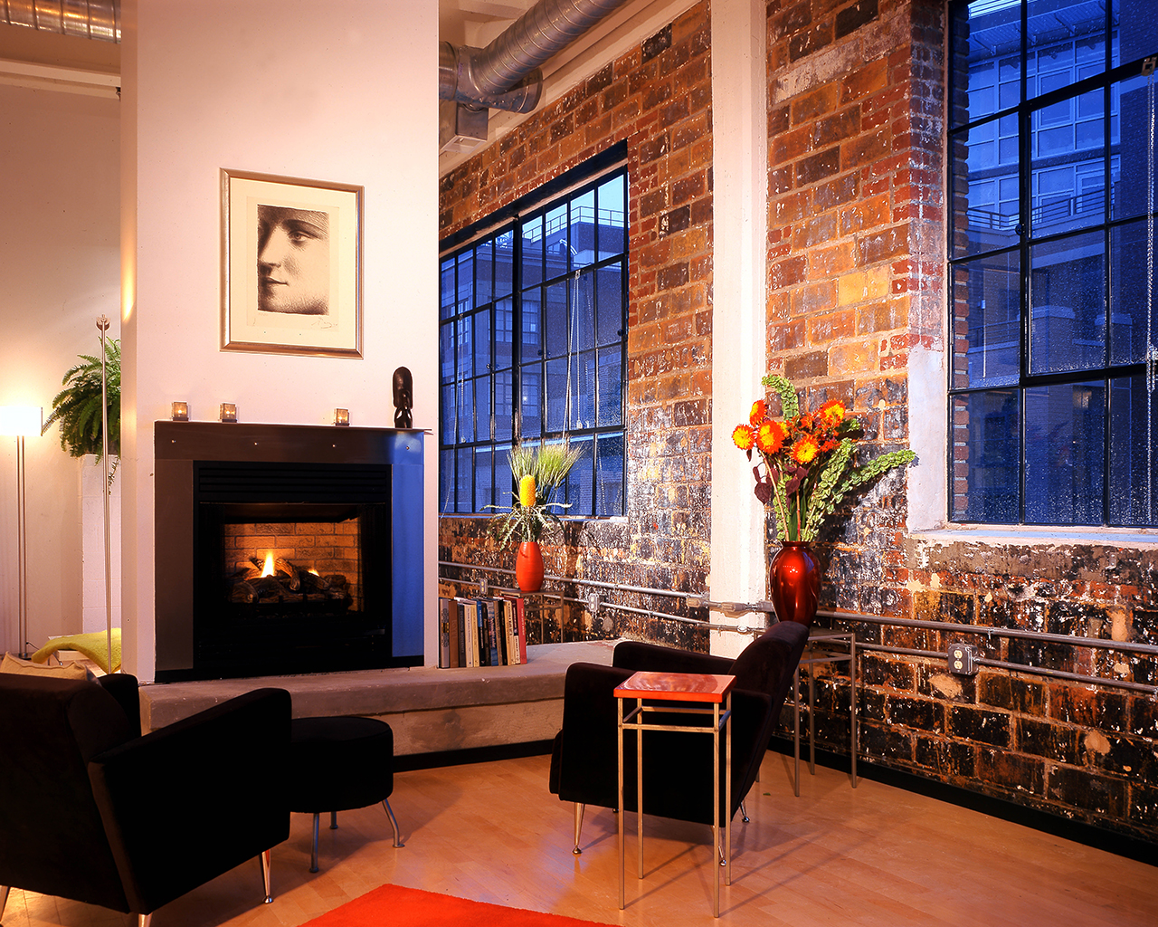 Rainbow Interior with fireplace and elegant furniture