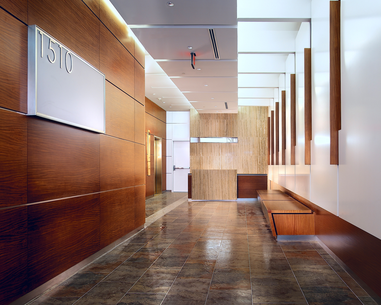 Warm interior with wood and bright lighting