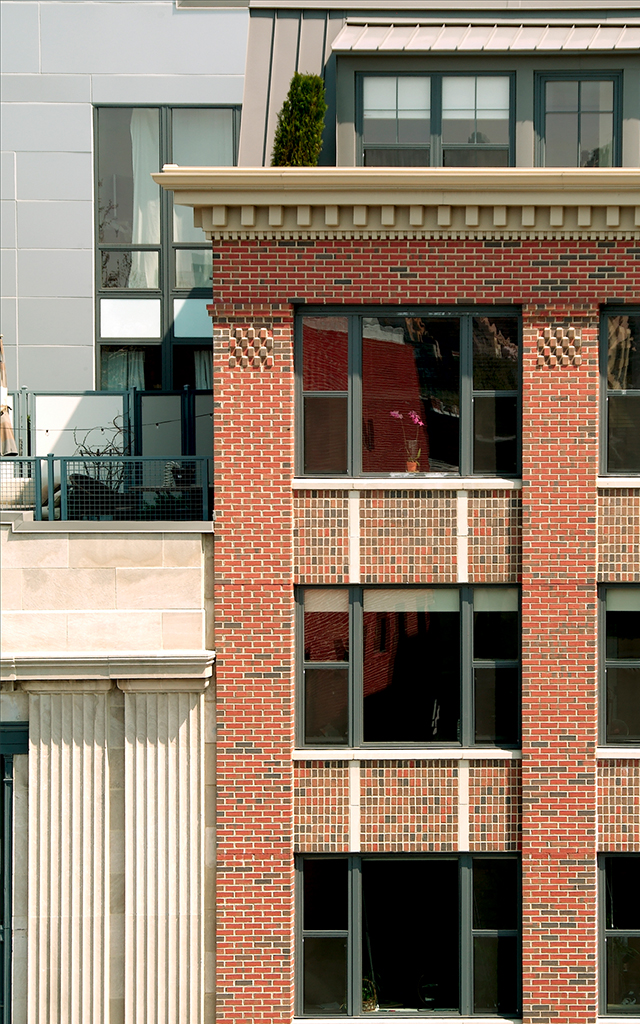 Closeup of brick building