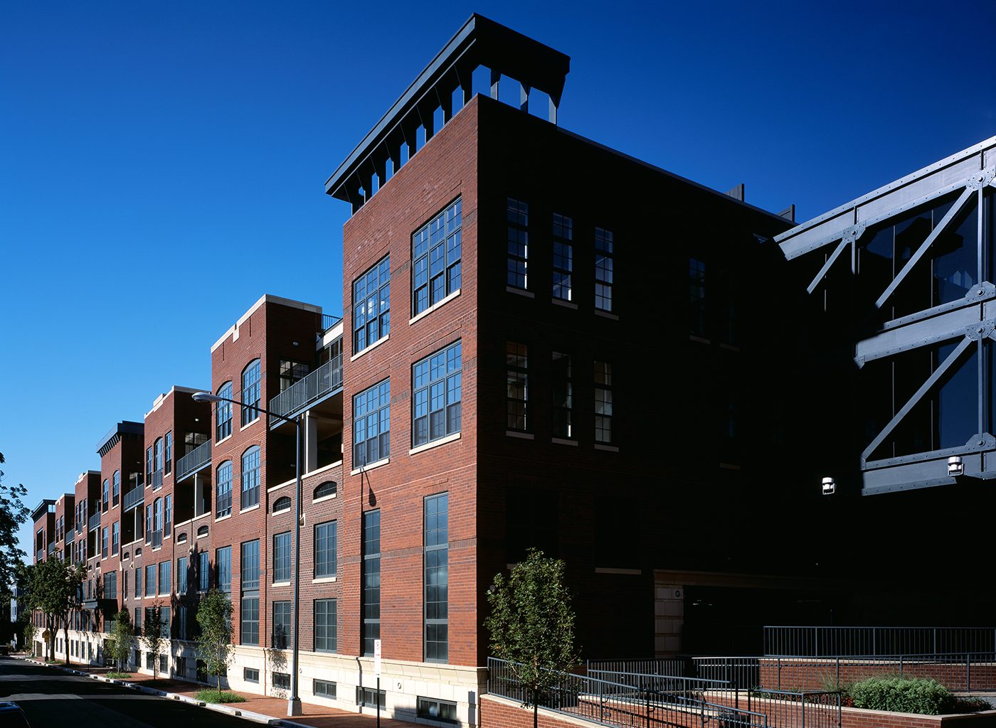 Exterior of brick building on city street