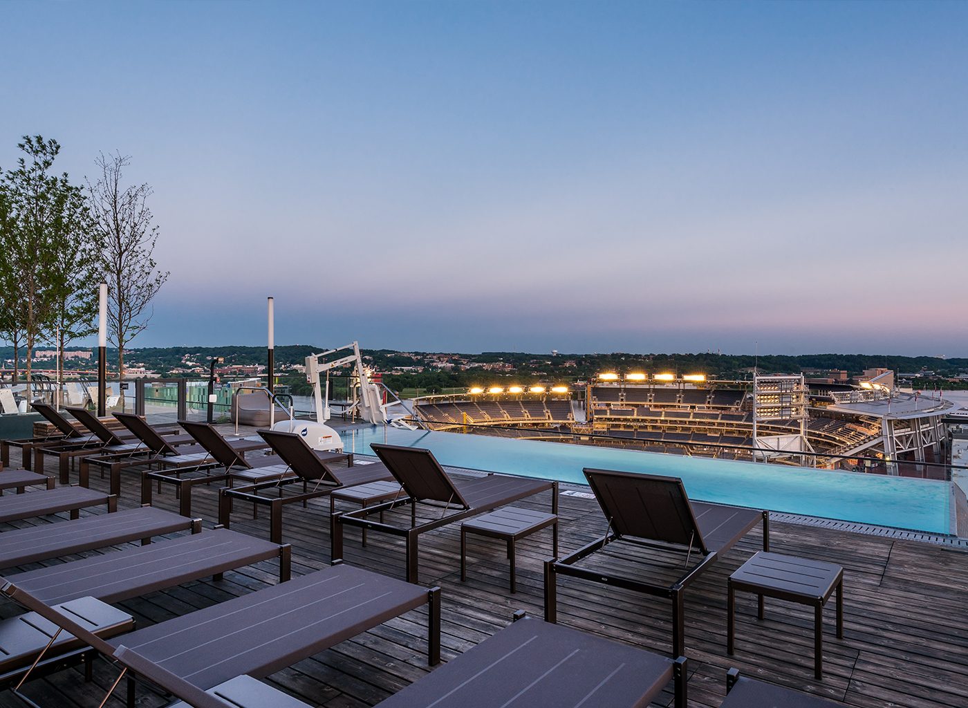 View from rooftop of pool and stadium