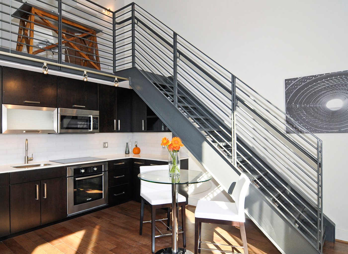 Modern interior of brick apartment building