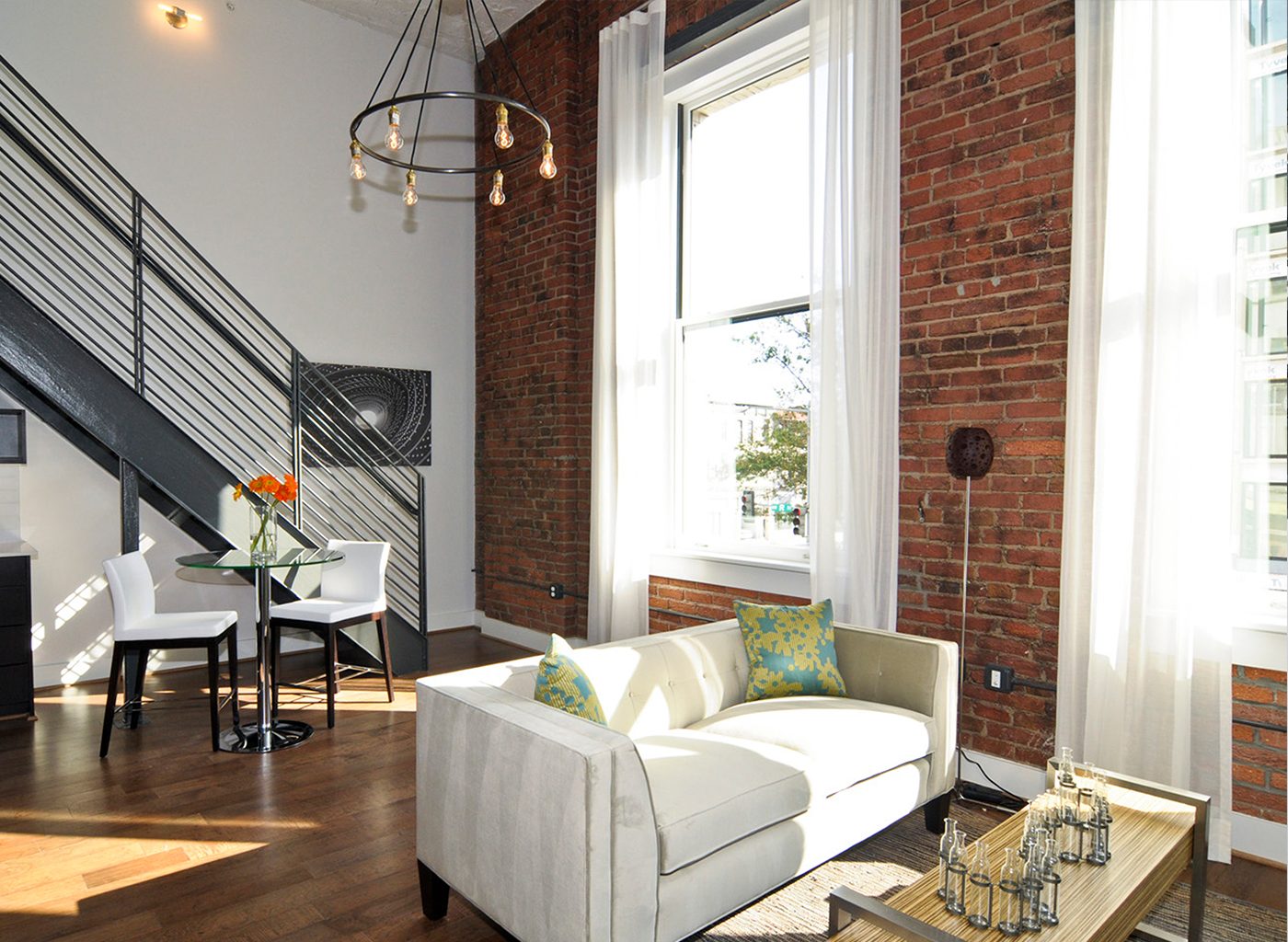 Modern interior of brick apartment building